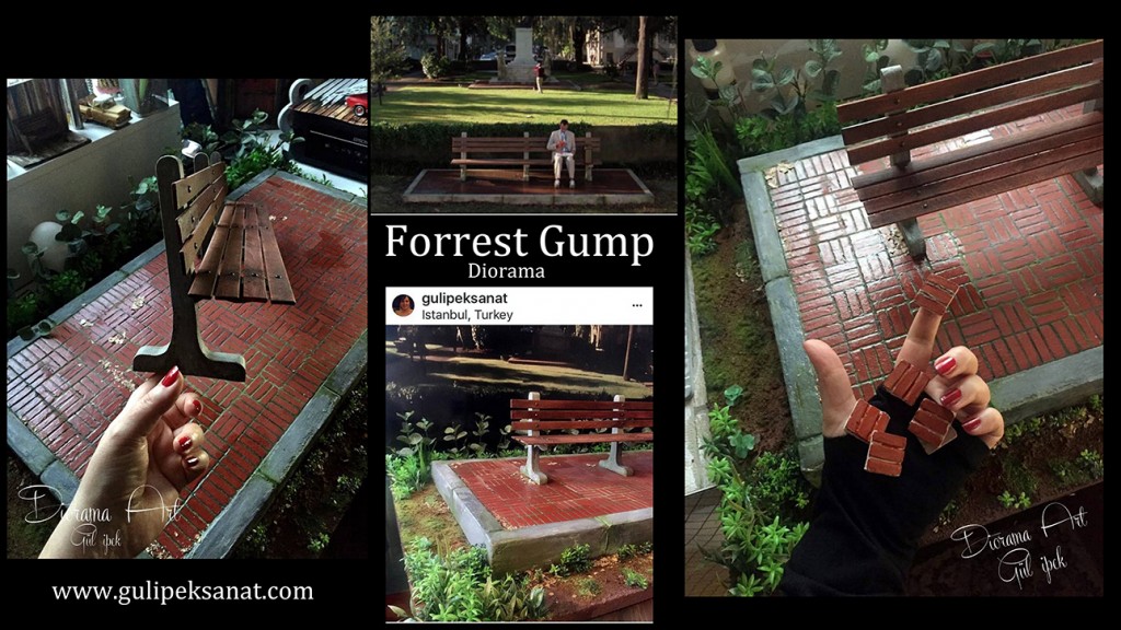 A Forrest Gump scene diorama